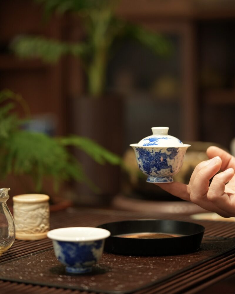 Hand-painted Qinghua Ceramic Kirin Wave 60ml Gaiwan Set