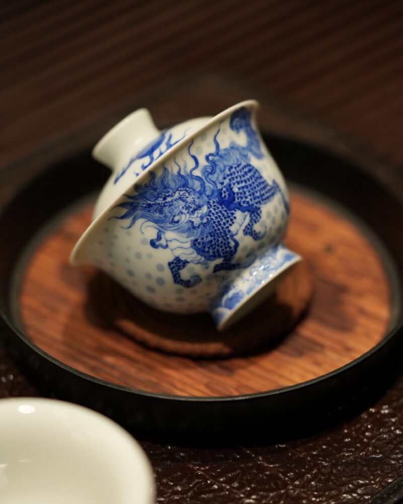 Hand-painted Qinghua Ceramic Kirin Wave 60ml Gaiwan Set