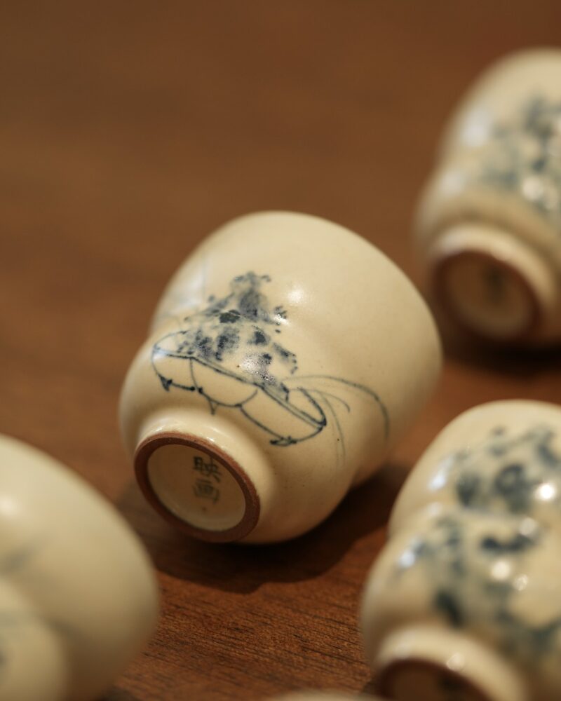 Hand-painted Qinghua Powder Glaze Ceramic Bonsai Gourd 50ml Host Cup