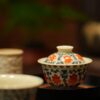 Hand-painted Underglaze Red Qinghua Ceramic Twined Lotus 80ml Gaiwan Set4 Hand-painted Underglaze Red Qinghua Ceramic Twined Lotus 80ml Gaiwan Set