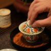 Hand-painted Underglaze Red Qinghua Ceramic Twined Lotus 80ml Gaiwan Set6 Hand-painted Underglaze Red Qinghua Ceramic Twined Lotus 80ml Gaiwan Set