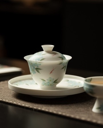 Hand-painted White Porcelain Flower & Swimming Fish 80ml Gaiwan7 Hand-painted White Porcelain Flower & Swimming Fish 130ml Gaiwan Series