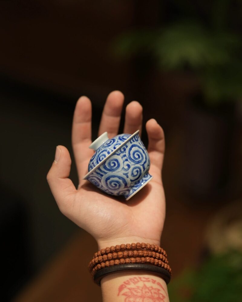 IMG_6718 Handmade Hand-painted Qinghua Ceramic Mini 50-60ml Gaiwan Set Ship In 30 Days