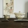 Handmade Hand-painted Powder Glaze Ceramic Bamboo Leaves 35ml  & 110ml Gaiwan Set - Pre Order Ship in 15 Days