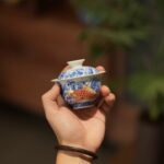 Hand-painted Qinghua Ceramic Carp Sailing 100ml Gaiwan