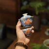 Hand-painted Qinghua Ceramic Carp Sailing 100ml Gaiwan4 Hand-painted Qinghua Ceramic Carp Sailing 100ml Gaiwan