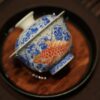 Hand-painted Qinghua Ceramic Carp Sailing 100ml Gaiwan6 Hand-painted Qinghua Ceramic Carp Sailing 100ml Gaiwan