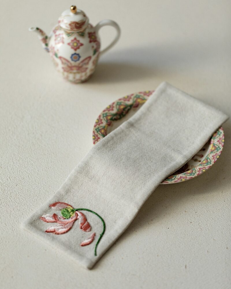 Handmade Chinese Style Embroidered Cotton and linen Flower Tea Towel4 Handmade Chinese Style Embroidered Cotton and linen Flower Tea Towel