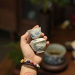 Handmade Hand-painted Dou Cai Ceramic Landscape 70ml Gaiwan Set