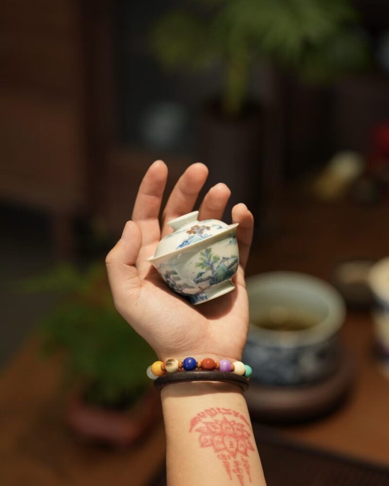 Handmade Hand-painted Dou Cai Ceramic Landscape 70ml Gaiwan Set4 Handmade Hand-painted Dou Cai Ceramic Landscape 70ml Gaiwan Set