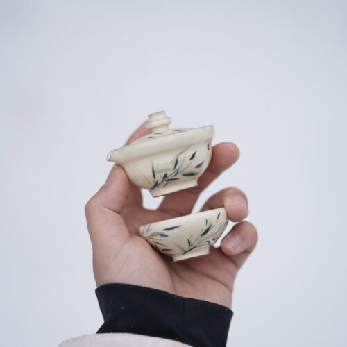 Handmade Hand-painted Powder Glaze Ceramic Bamboo Leaves 35ml Gaiwan Set - Pre Order Ship in 15 Days2 Handmade Hand-painted Powder Glaze Ceramic Bamboo Leaves 35ml Gaiwan Set - Pre Order Ship in 15 Days