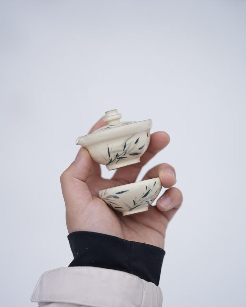 Handmade Hand-painted Powder Glaze Ceramic Bamboo Leaves 35ml Gaiwan Set - Pre Order Ship in 15 Days2 Handmade Hand-painted Powder Glaze Ceramic Bamboo Leaves 35ml Gaiwan Set - Pre Order Ship in 15 Days