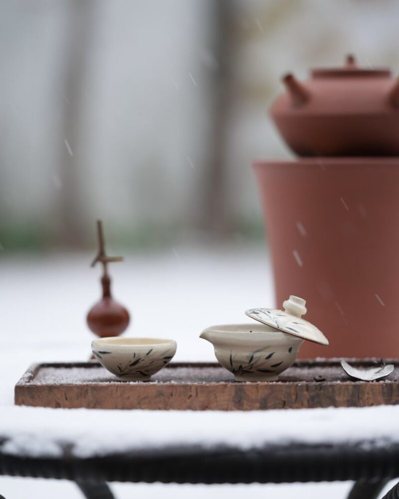 Handmade Hand-painted Powder Glaze Ceramic Bamboo Leaves 35ml Gaiwan Set - Pre Order Ship in 15 Days3 Handmade Hand-painted Powder Glaze Ceramic Bamboo Leaves 35ml Gaiwan Set - Pre Order Ship in 15 Days