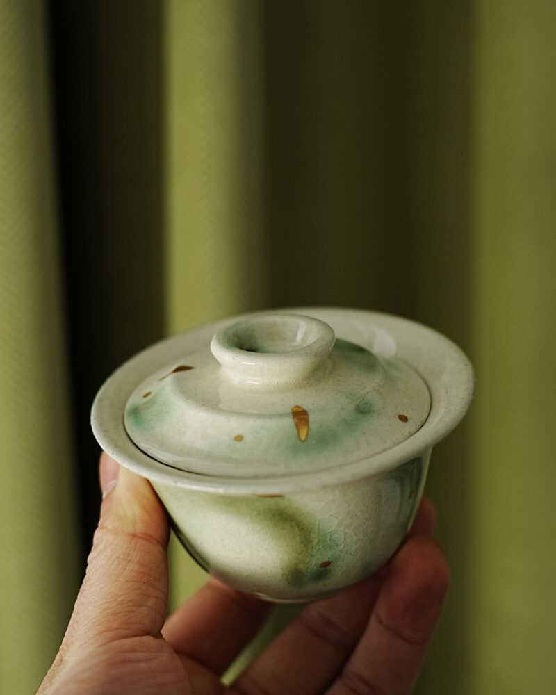 Handmade Hand-painted Ceramic Jadeite Gold Splashes 100ml Gaiwan