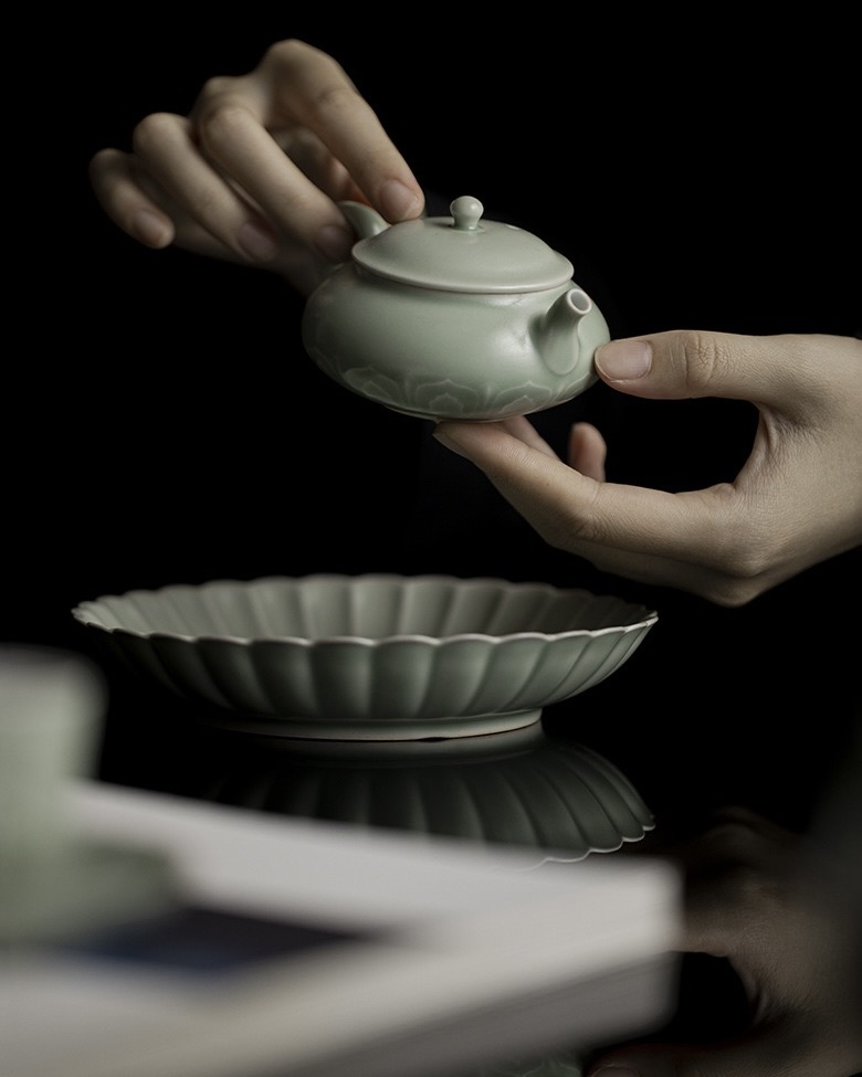 Celadon-Glaze-Ceramic-Lotus-Petal-110ml-Chinese-Teapot3 Celadon Glaze Ceramic Lotus Petal 110ml Chinese Teapot