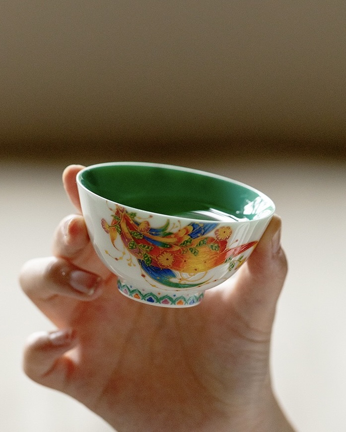 Chinese Style Turquoise Glaze Porcelain Flaming Koi 120ml Gaiwan