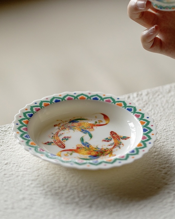 Chinese Style Turquoise Glaze Porcelain Flaming Koi 120ml Gaiwan