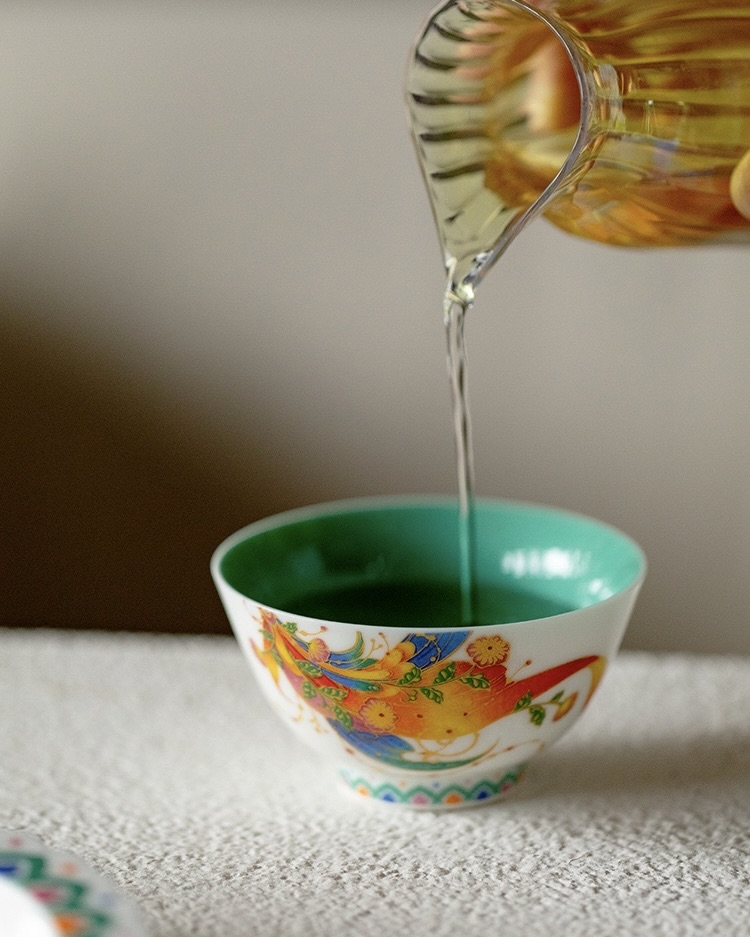 Chinese Style Turquoise Glaze Porcelain Flaming Koi 120ml Gaiwan