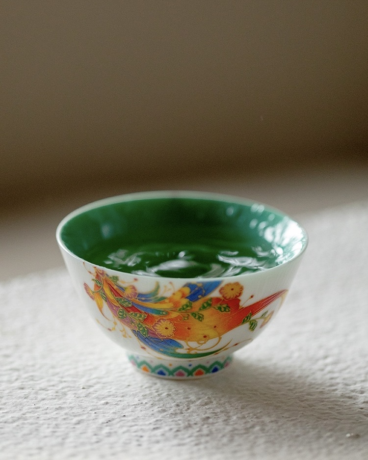 Chinese Style Turquoise Glaze Porcelain Flaming Koi 120ml Gaiwan