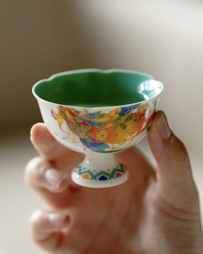 Chinese Style Turquoise Glaze Porcelain Flaming Koi 120ml Gaiwan