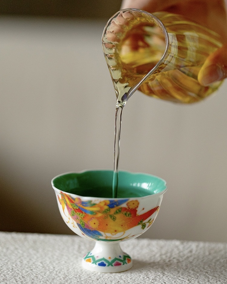 Chinese Style Turquoise Glaze Porcelain Flaming Koi 120ml Gaiwan