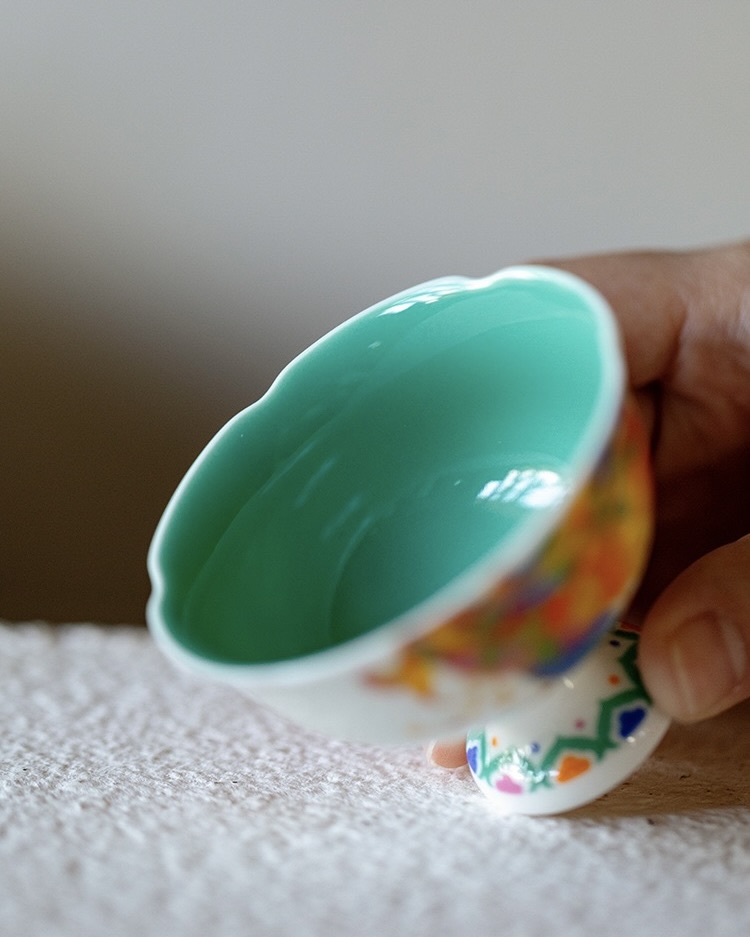 Chinese Style Turquoise Glaze Porcelain Flaming Koi 120ml Gaiwan