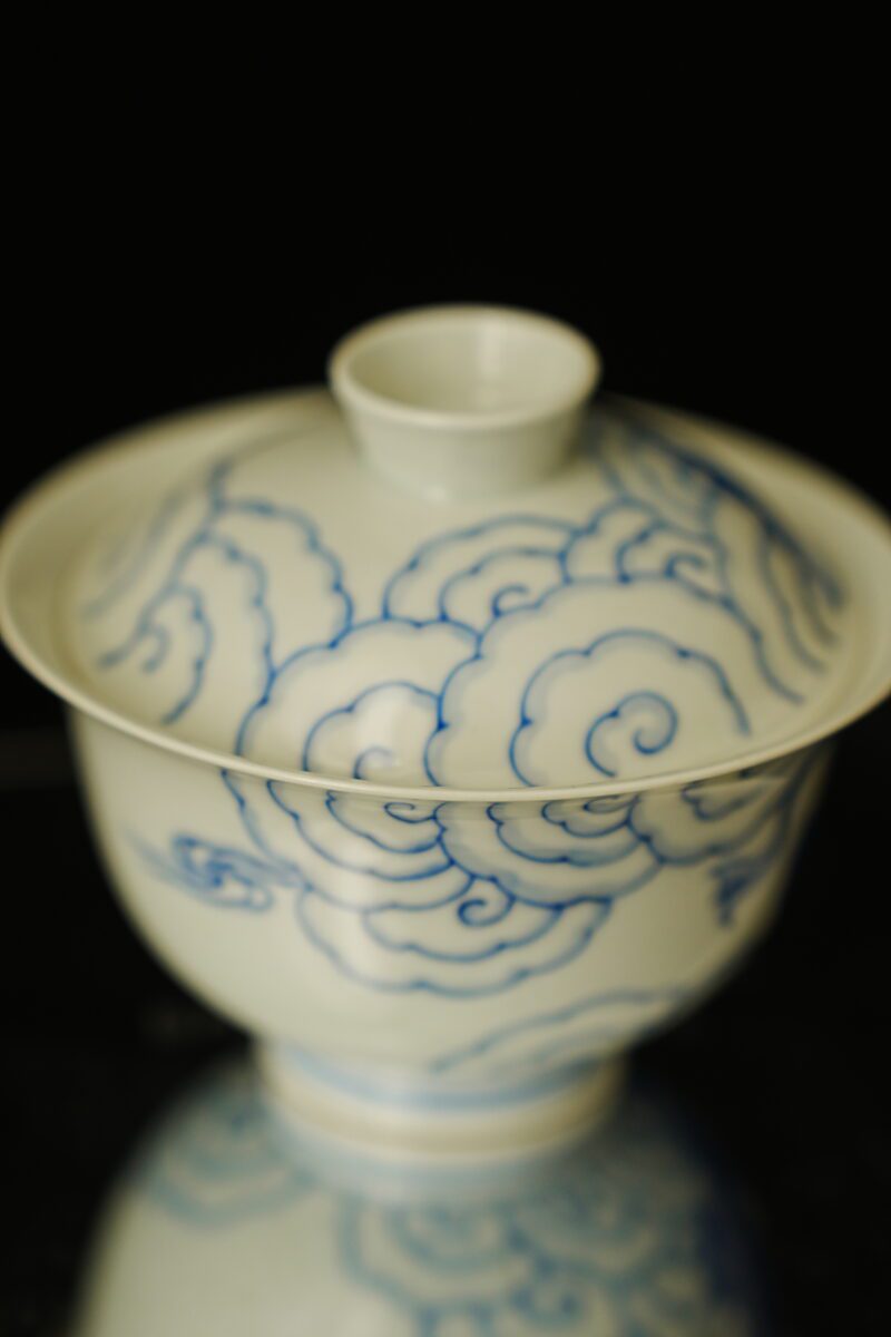 Hand-painted Qinghua Ceramic Lion 140ml Gaiwan