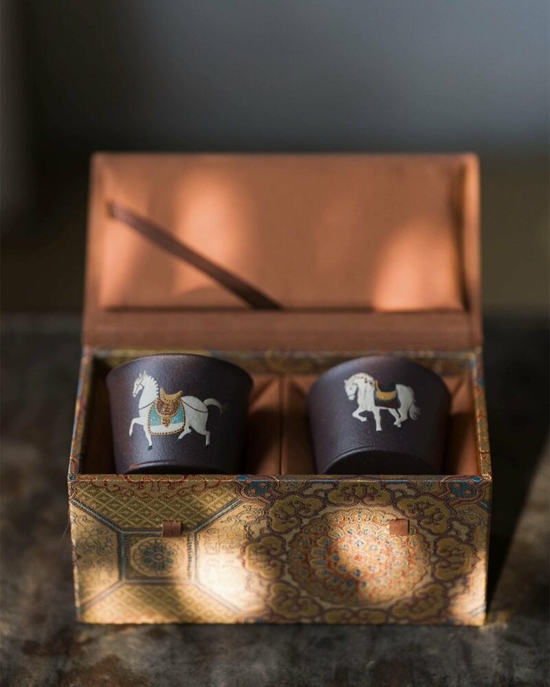 Fully Handmade Clay Painting Tian Qing Ni Tang Horse Tea Cup Set