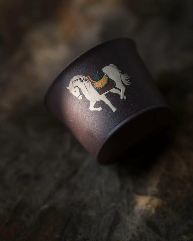 Fully Handmade Clay Painting Tian Qing Ni Tang Horse Tea Cup Set