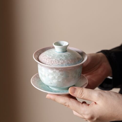 Gradient Glaze Ceramic Crystal 170ml Gaiwan With Saucer