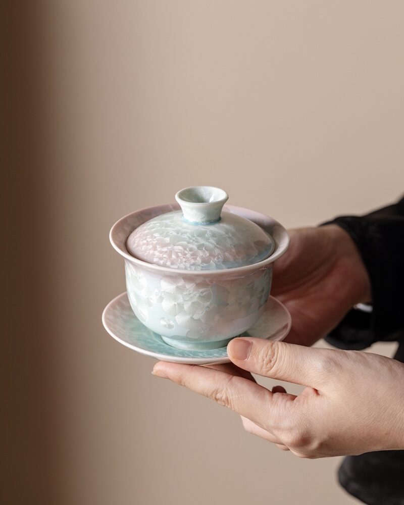 Gradient Glaze Ceramic Crystal 170ml Gaiwan With Saucer