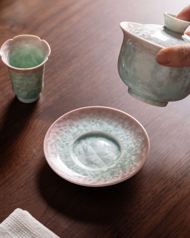 Gradient Glaze Ceramic Crystal 170ml Gaiwan With Saucer