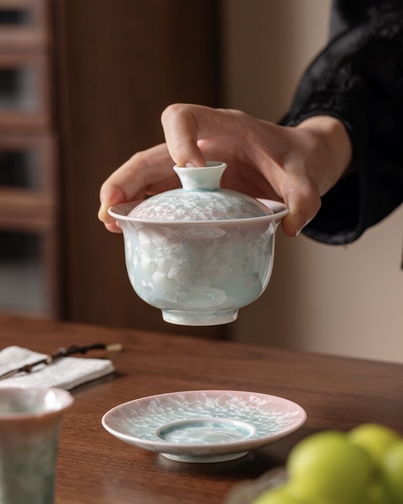 Gradient Glaze Ceramic Crystal 170ml Gaiwan With Saucer