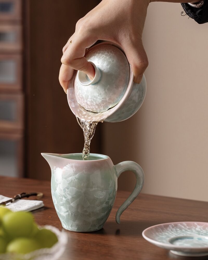 Gradient Glaze Ceramic Crystal 170ml Gaiwan With Saucer
