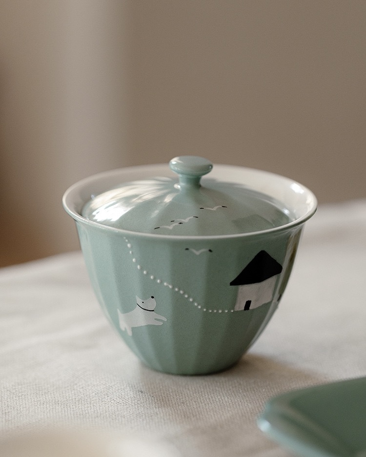 Hand-painted Creative Design Ceramic Puppy Story 120ml Gaiwan