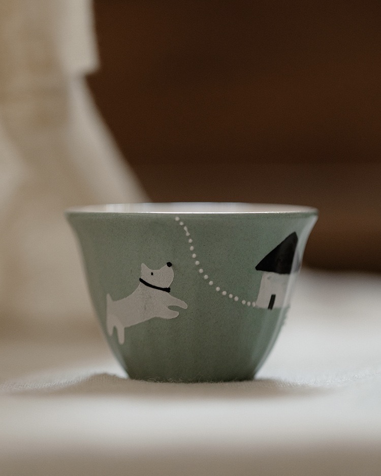 Hand-painted Creative Design Ceramic Puppy Story 120ml Gaiwan