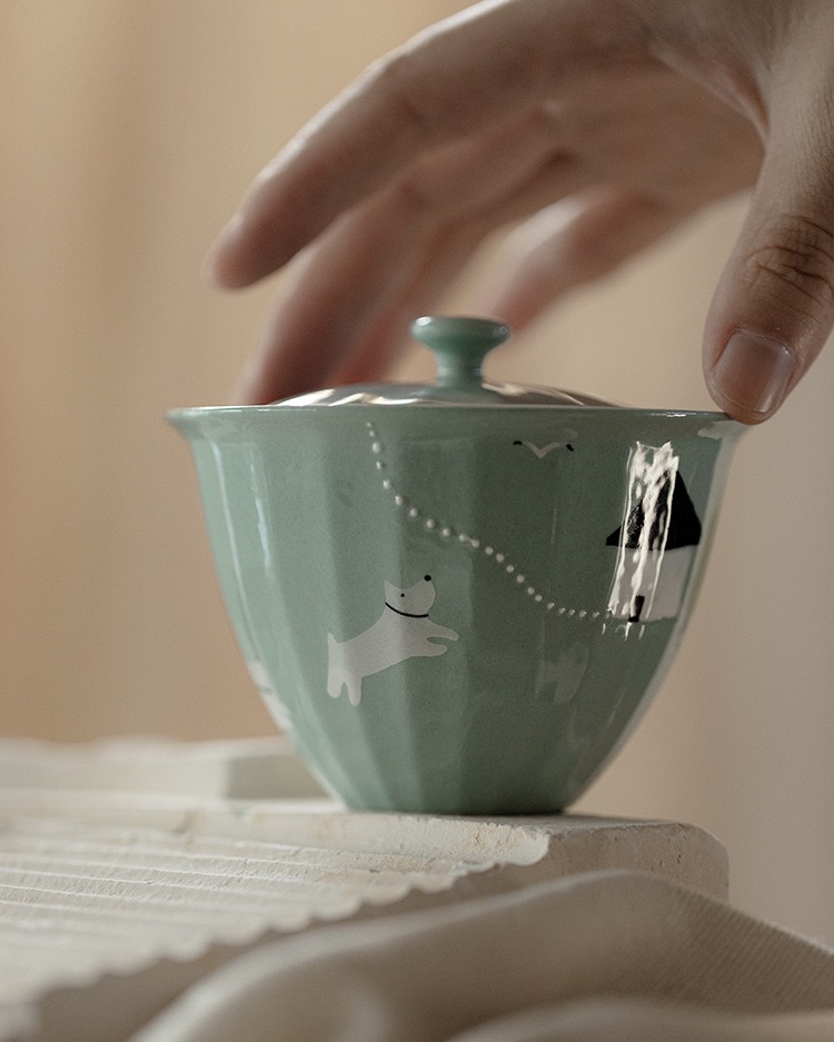Hand-painted Creative Design Ceramic Puppy Story 120ml Gaiwan