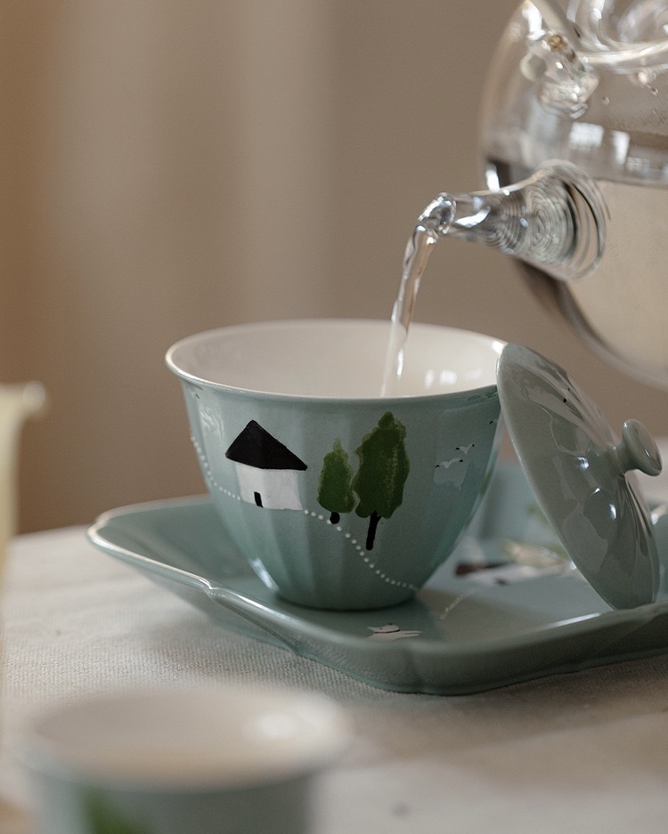 Hand-painted Creative Design Ceramic Puppy Story 120ml Gaiwan