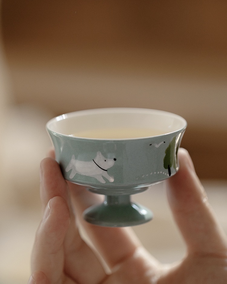 Hand-painted Creative Design Ceramic Puppy Story 120ml Gaiwan