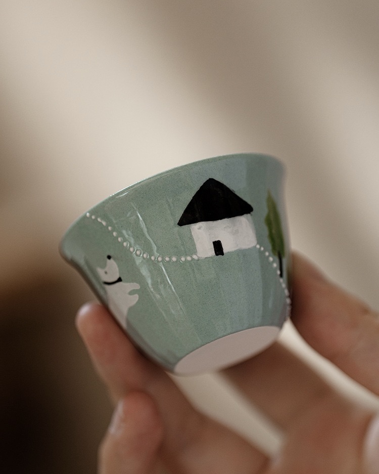 Hand-painted Creative Design Ceramic Puppy Story 120ml Gaiwan
