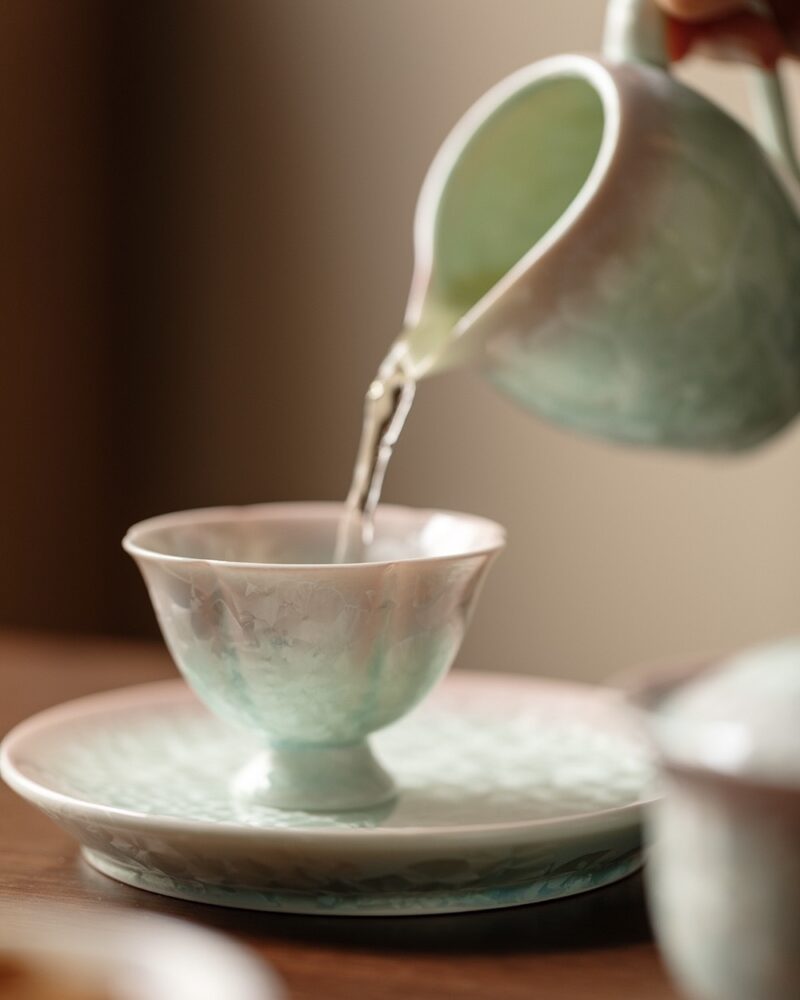 Handmade Gradient Glaze Ceramic Flower Petal Crystal 90ml Host Tea Cup