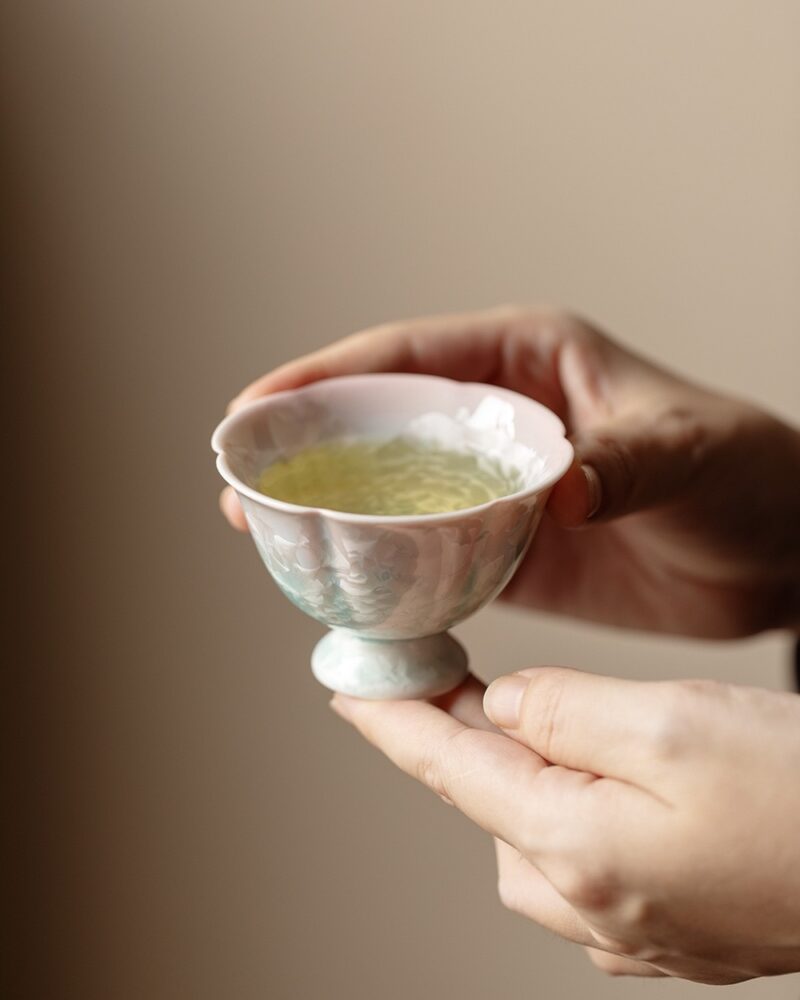 Handmade Gradient Glaze Ceramic Flower Petal Crystal 90ml Host Tea Cup