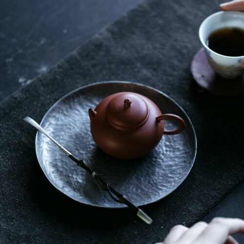 Handmade Hammered Texture Tinplate Metal Chaozhou Gong Fu Style Tea Boat