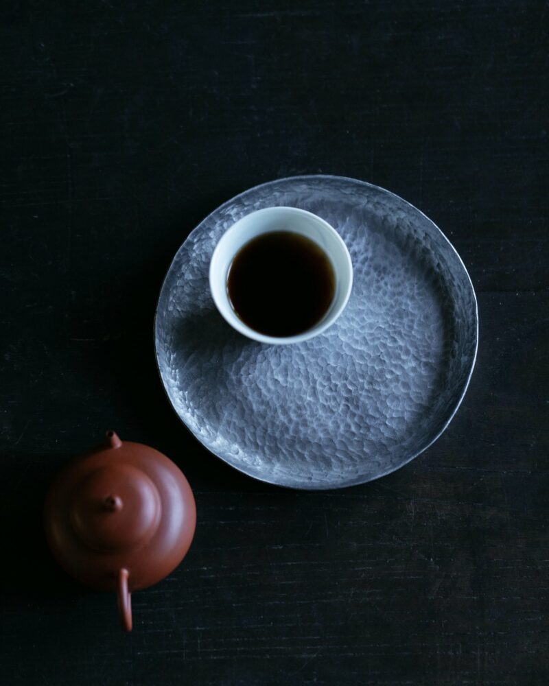 Handmade Hammered Texture Tinplate Metal Chaozhou Gong Fu Style Tea Boat