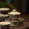 Handmade Hand-painted Fen Cai Ceramic Longevity Peach 70ml Gaiwan Set Pre Order Ship In 20 Days
