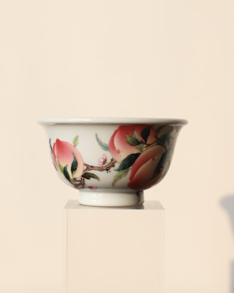 Handmade Hand-painted Fen Cai Ceramic Six Longevity Peaches 120ml Host Cup