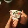 Handmade Hand-painted Fen Cai Ceramic Six Longevity Peaches 120ml Host Cup