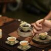 Handmade Hand-painted Grass Green Ceramic Plum 60ml Gaiwan Set Pre Order Ship In 20 Days