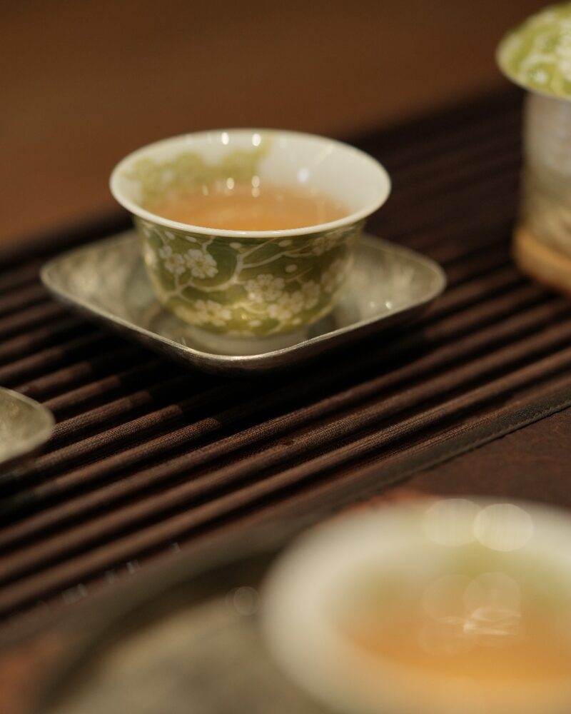 Handmade Hand-painted Grass Green Ceramic Plum 60ml Gaiwan Set Pre Order Ship In 20 Days