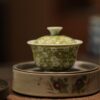 Handmade Hand-painted Grass Green Ceramic Plum 60ml Gaiwan Set Pre Order Ship In 20 Days